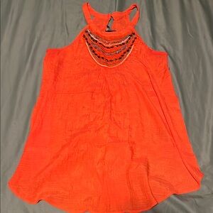 BCX Orange Embellished Halter Tank Top